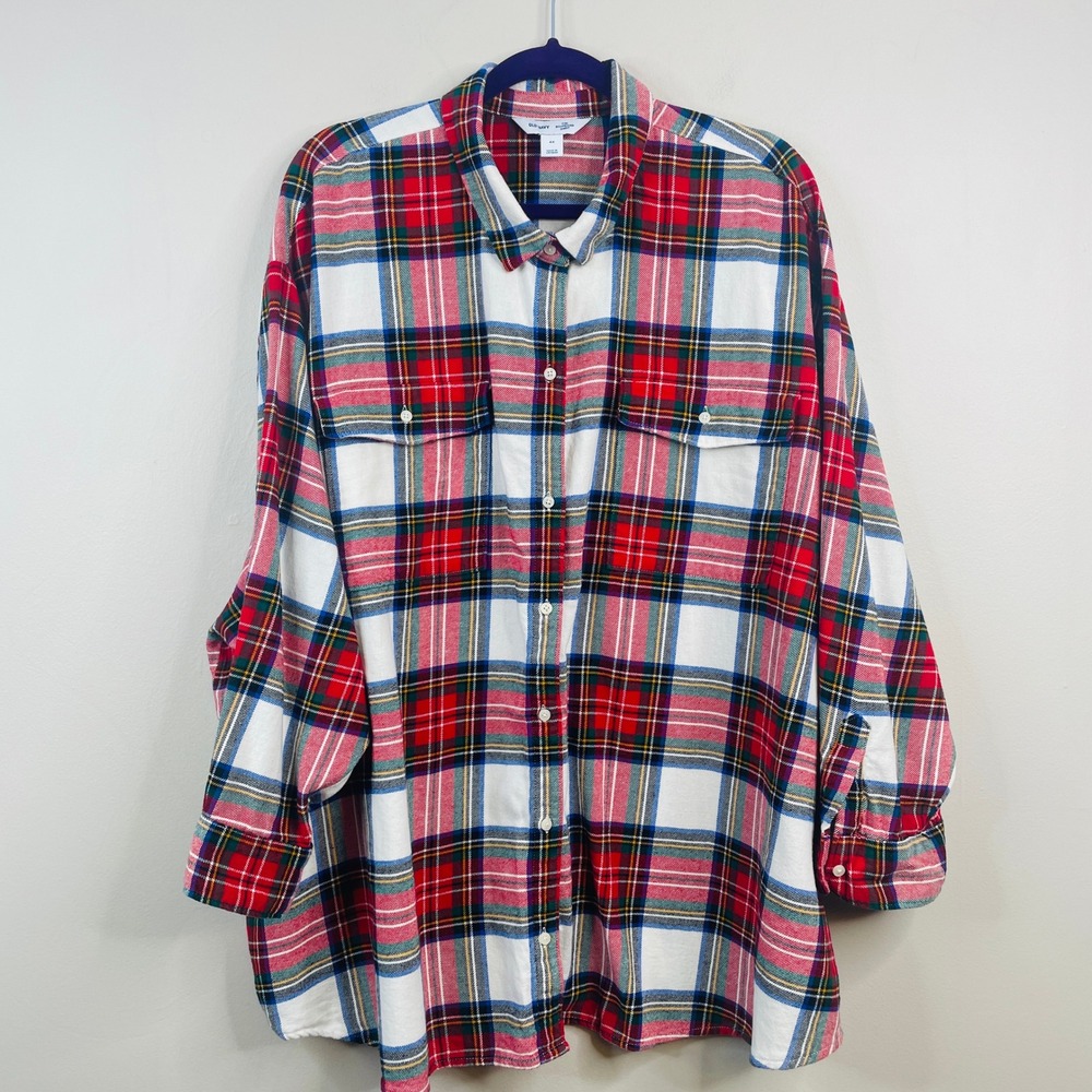 Old Navy Flannel The Boyfriend Shirt Womens 4X Plaid Holiday Christmas Tartan